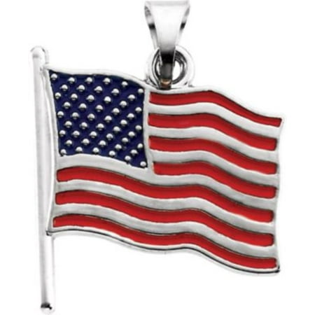 14k Gold Enamel American Flag - Enameled American Flag Pendant in 14k White Gold