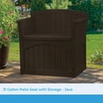 thumbnail image 3 of Suncast 31 Gallon Outdoor Backyard Garden Patio Seat Storage and Bench Chair with Arm Rest, Java, 3 of 8