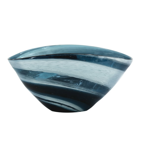 A&B Home Mayron Glass Bowl with Swirl Design - 12" x 9" x 6.5" - Blue/White