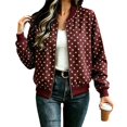 thumbnail image 4 of Xijirk Women Polka Dot Bomber Jacket Zip Up Long Sleeve Ribbed Trim Coat for Spring Fall Daily Wear, 4 of 8