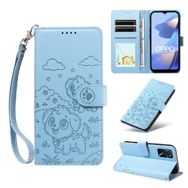 Funda Cartera GANGXUN con Diseño de Perrito en Relieve para OPPO A54 4G/A54s , Protección 360° con Ranuras y Correa Desmontable