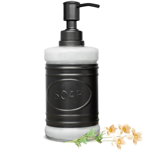 Autumn Alley Glass & Matte Black Metal Soap Dispenser with 'Wash' Embossed Label