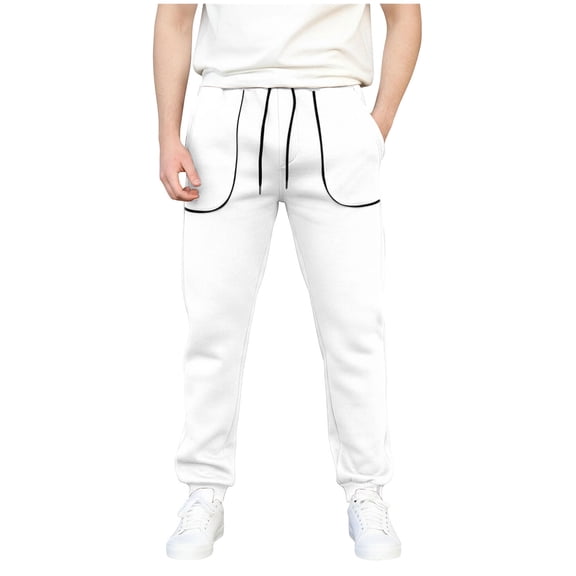 PNTUTB Men's Solid Color Casual Comfortable Elastic Waist Drawstring Cuffed Pants with Multiple Pockets