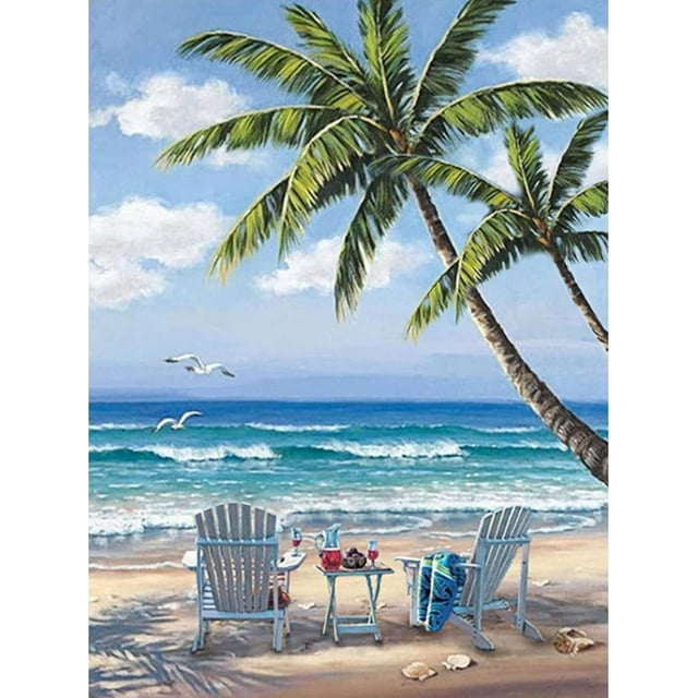 Pintura de Diamante Océano Azul Cielo, Kits de Bordado de Diamantes 5D DIY Paisaje, Pintura para Adultos Diamantes de imitación, Artes Manualidades Decoración de la Pared del hogar 30 x 40 cm Talla única JM MX-0134529FYD