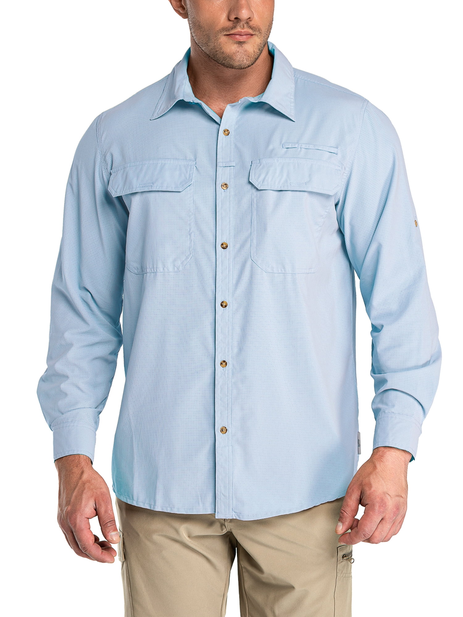 Men Vented Long Sleeve Fishing Shirt Quick Dry Hiking Fishing Sport Tops Anti-UV 