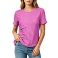 thumbnail image 4 of Josdec Women's Cotton Linen Blend Round Neck Short Sleeve Side Button Detail Casual Summer Beach Vacation Top S-XXXL, 4 of 7