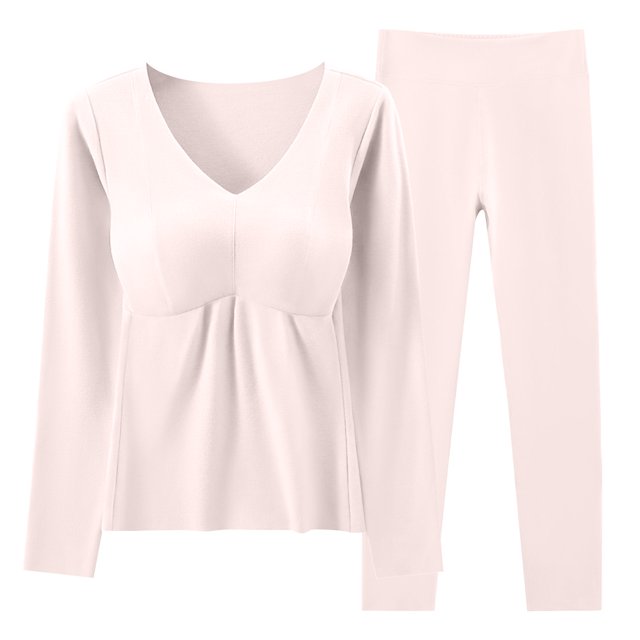 Gibobby Ropa interior aislante inferior para mujer con almohadilla para el pecho Aislamiento inferior para ropa interior Calefacción y ropa de otoño Conjunto de aislamiento (Rosa, L)