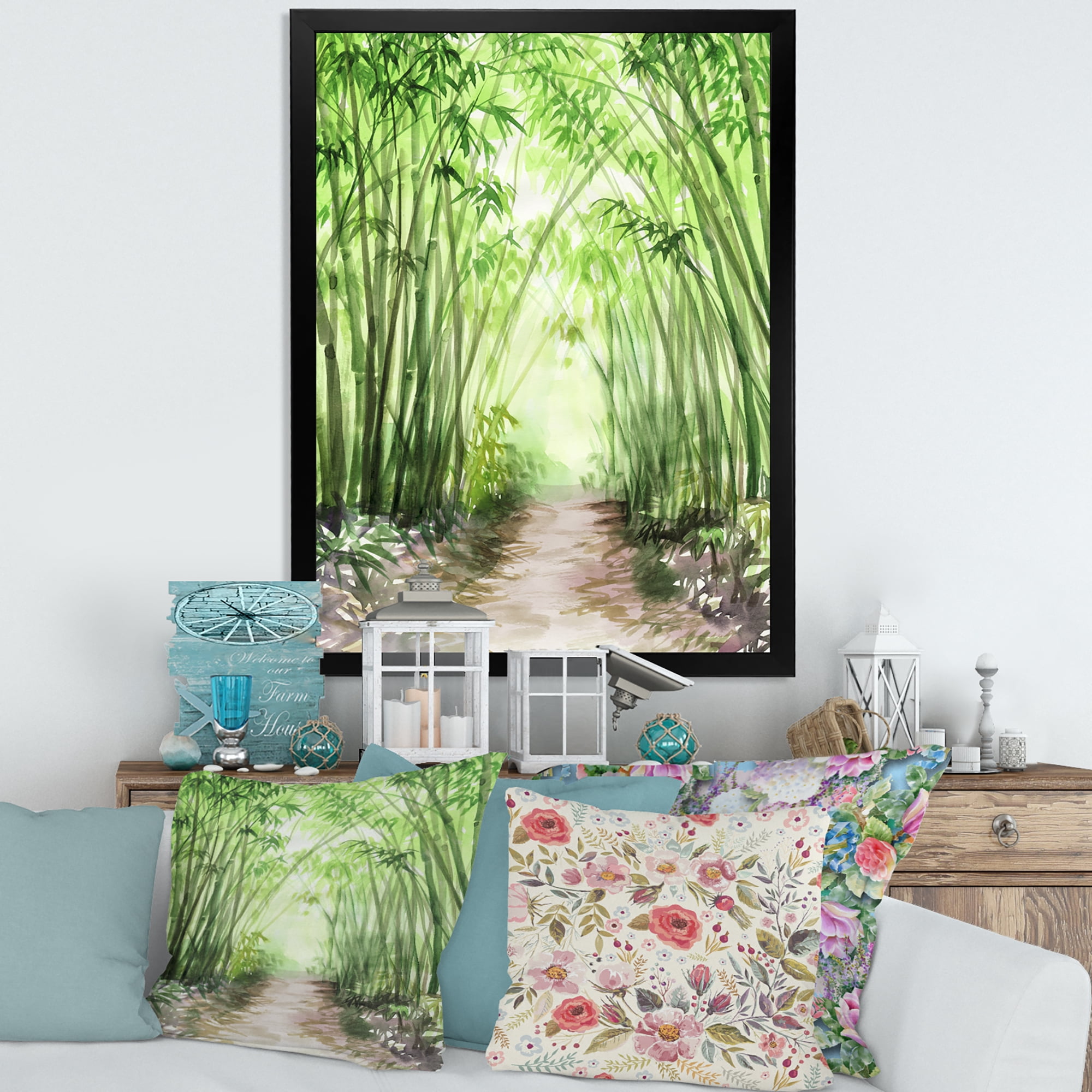 Designart 'Little Road Through Bamboo Forest' Traditional Framed Art Print
