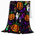 thumbnail image 2 of Neon Pumpkin Black Cat Fantasy, Playful Pet Portrait Pattern, Warm Flannel Blanket for Living Room and Bedroom with Detailed Artwork, Cat Lovers autumn celebration Gift, Pet Lover Home Decor, 2 of 9
