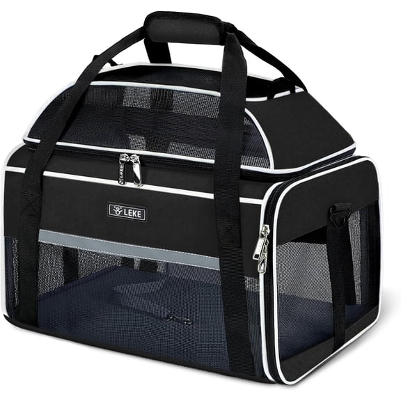 Top-Expandable Pet Carrier 17x11x9.5 Inch Alaska Hawaiian Airline Approved Soft Sided Underseat to 12lbs Travel Carriers for Small Cats and Dogs with Locking Safety Zippers Anti-Scratch Mesh