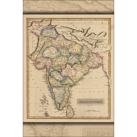 24"x36" Gallery Poster, map of Hindoostan india 1817