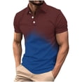 thumbnail image 2 of Mens Gradient Polo Shirts Casual Short Sleeve Athletic T-Shirts Classic Contrast Collar Shirt with Pocket Blue S, 2 of 5