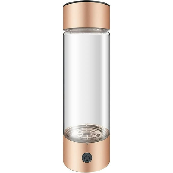 Hydrogen Water Bottle Generator, Portable Antioxidan USB Rechargeable Hydrogen-Rich Water Cup, Hydrogen Water Generator with Inhaler, 1200~1400PPB/ 420ml(Color:Gold)