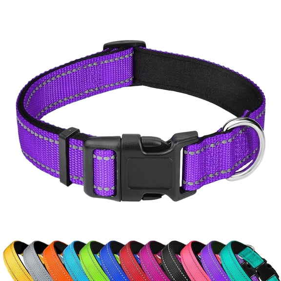 Mumup Reflective Dog Collar, Adjustable Soft Neoprene Padded Nylon Pet Collars with Buckle for Medium Dogs