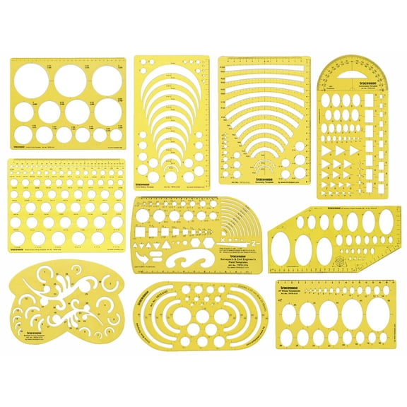 Traceease Geometric Drafting Multi Pattern Geometry Template Drawing Stencil- Designing Template Measuring Ruler- Lot of 10 Pcs