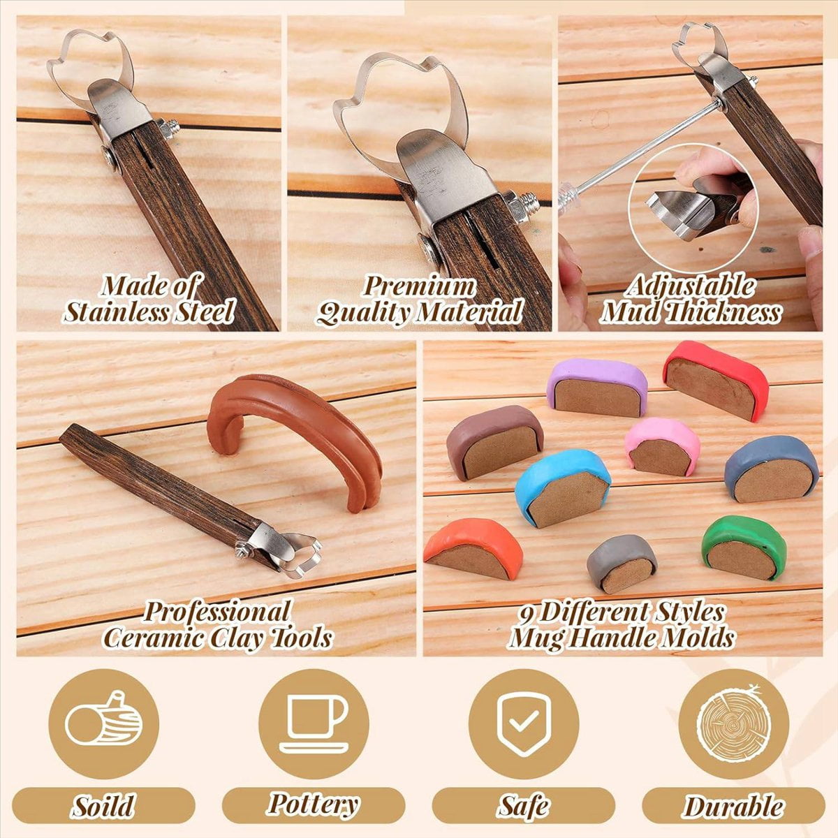 Pottery Handle Making Tool with 9 Pcs Mug Handle Mold Adjustable Clay Pottery Tools Ceramic Tools Pottery Trimming