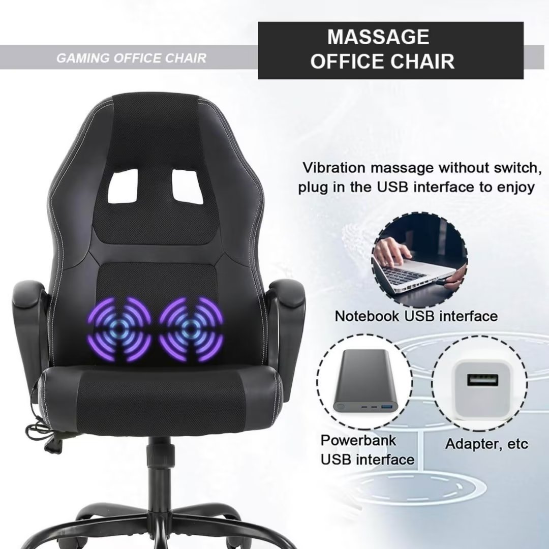NiamVelo PC Gaming Chair Massage Office Chair Adjustable PU Leather Gamer Chair with Lumber Support for Adults and Kids , Black