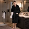 thumbnail image 5 of U2SKIIN Mens Fleece Robe, Soft Warm Long Plush Shawl Collar Fleece Bathrobe(Black, L-XL), 5 of 6