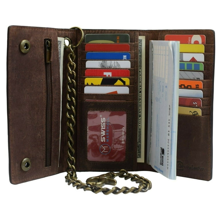RFID Blocking Leather Biker Trifold Chain Wallet Long