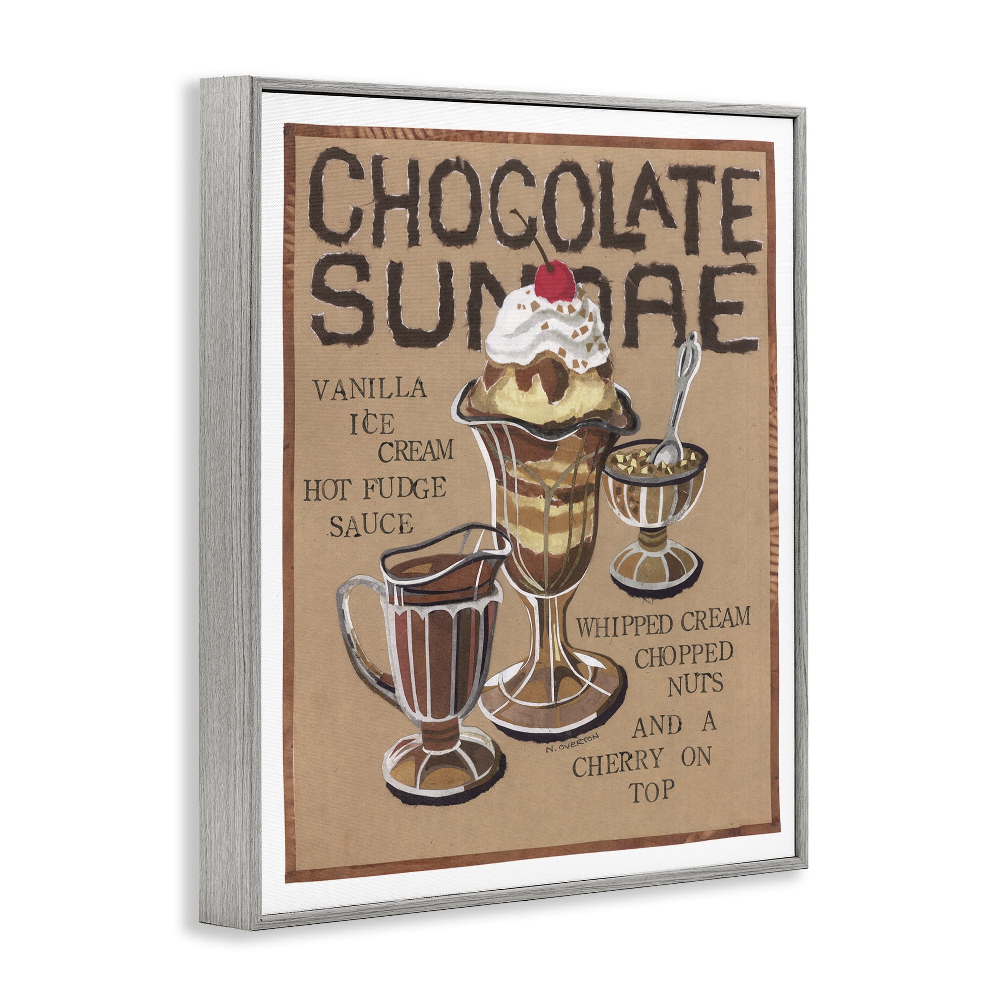 Stupell Industries Chocolate Sundae Recipe Food & Beverage Painting Gray Framed Art Print Wall Art, 16 x 20