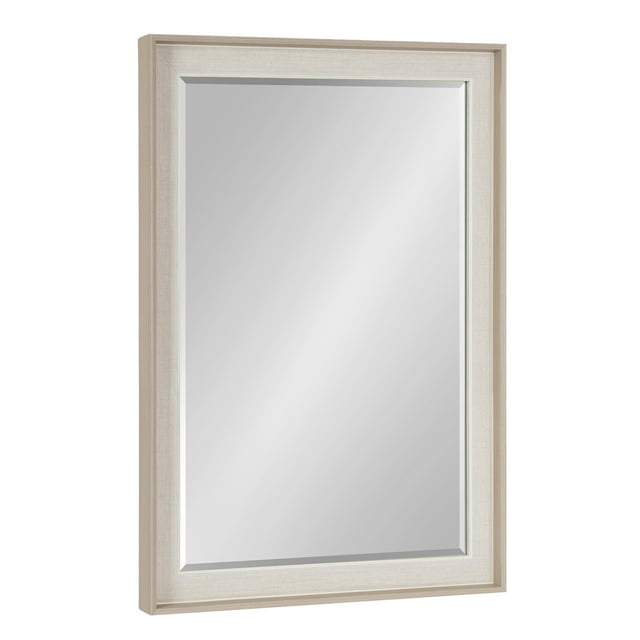 Kate and Laurel Kobert Transitional Rectangle Wall Mirror, 18 x 24, Tan, Framed Rectangular Bathroom Vanity Mirror with Fine Linen Texture and Beveled Edge