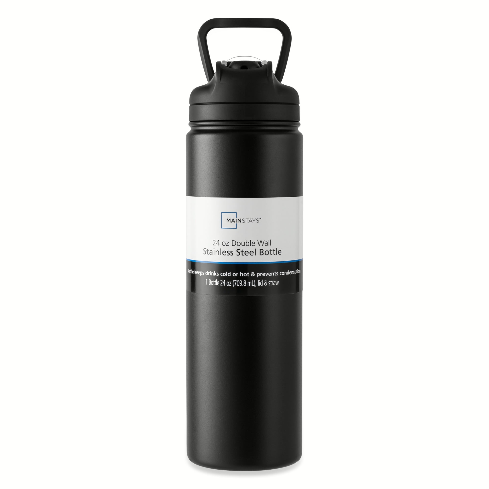 Mainstays 24 oz Stainless Steel Sip Water Bottle, Black