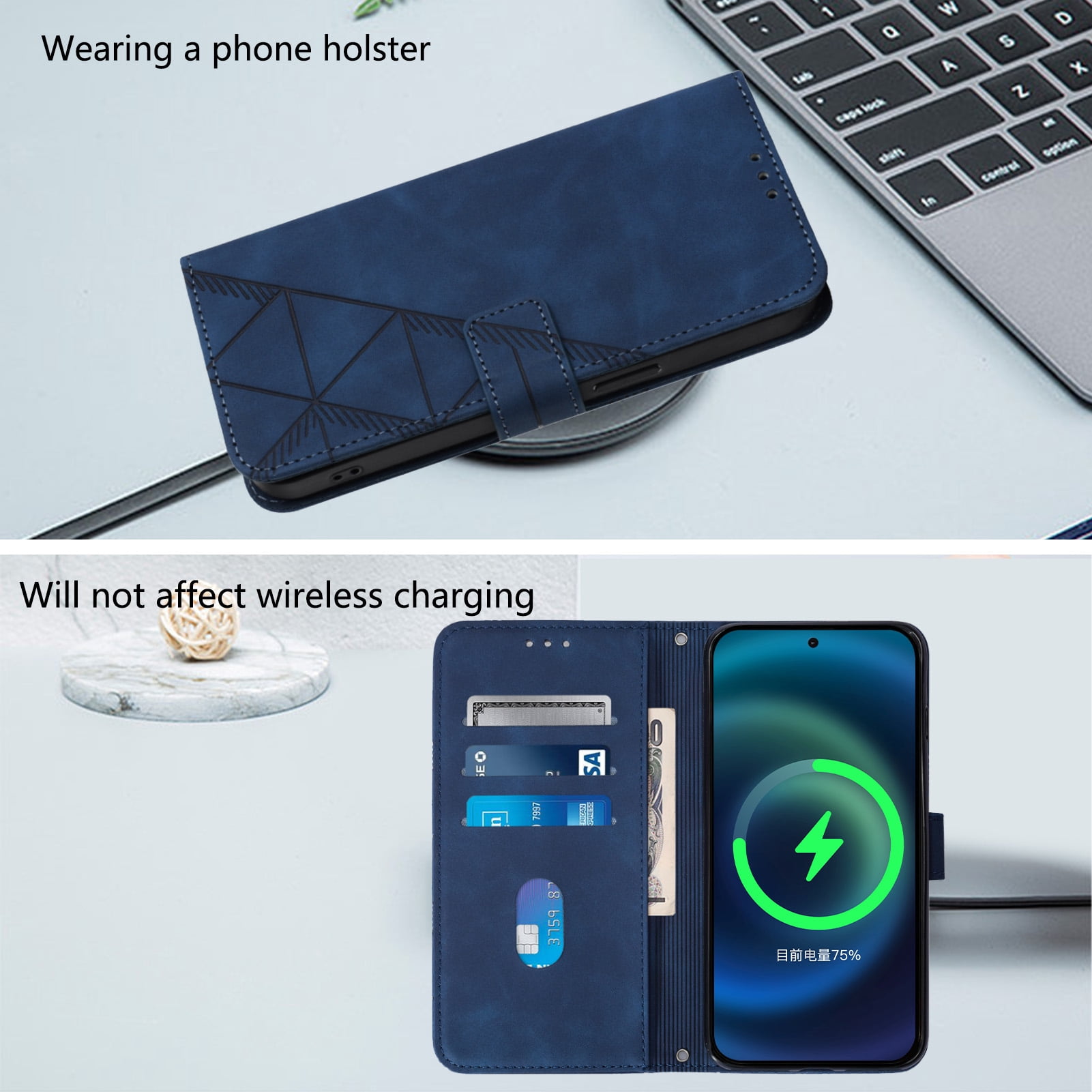 Case for TCL Nxtpaper 70 Pro Wallet PU Leather Case with Card Slots Kickstand Shockproof Magnetic Flip Phone Cover, Blue