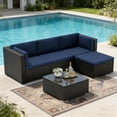 thumbnail image 6 of SUNCROWN 5-Piece Outdoor Patio Sectional Furniture Set, Wicker Modular Conversation Sofa with Coffee Table, Ottoman, and Dark Gray Cushions, All-Weather Rattan Sectional for Backyard, Garden, Blue, 6 of 9