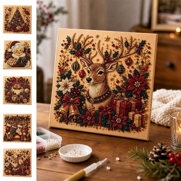 Holiday Saving! BUTASY Christmas Diamond Art Painting Kit, DIY Pearl Painting Art Kit Craft for Holiday Christmas Wall Decor Handmade Home Decoration Gift,7.8Ă—7.8in