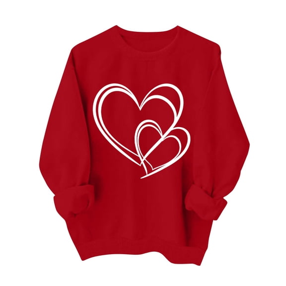 Valentine Shirts for Women Love Heart Sweater Casual Long Sleeve Crewneck Pullover Sweatshirts Valentines Day Tops XXXL