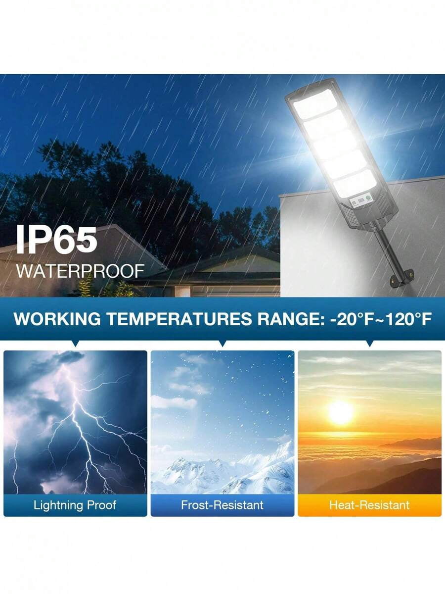 100000LM Solar Street Lights Outdoor, Commercial Parking Lot Light, 6500K Dusk To Dawn IP65 Security Flood Lights Motion Sensor Led Lamp For Basketball Court, Road, Yard