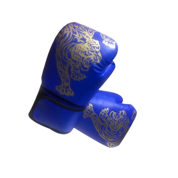 Guantes de boxeo, guantes de sparring, protección de equipo, abiertas, cuero de PU, medio para adultos azules