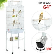 Topeakmart 64''H Open Top Metal Bird Cage Large Rolling Parrot Cage with Detachable Rolling Stand, White