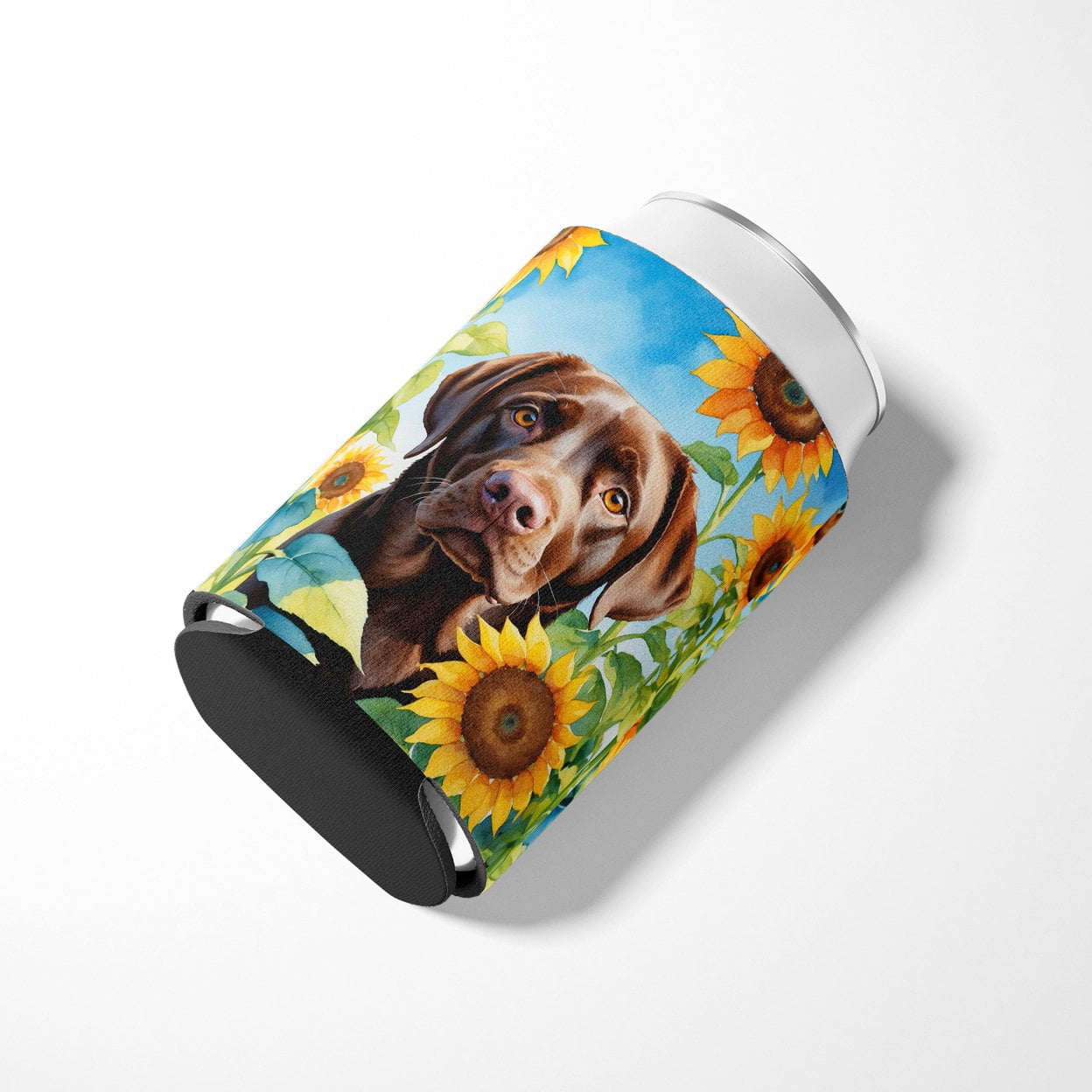 Labrador Retriever in Sunflowers Can or Bottle Hugger 3 in x 5 in