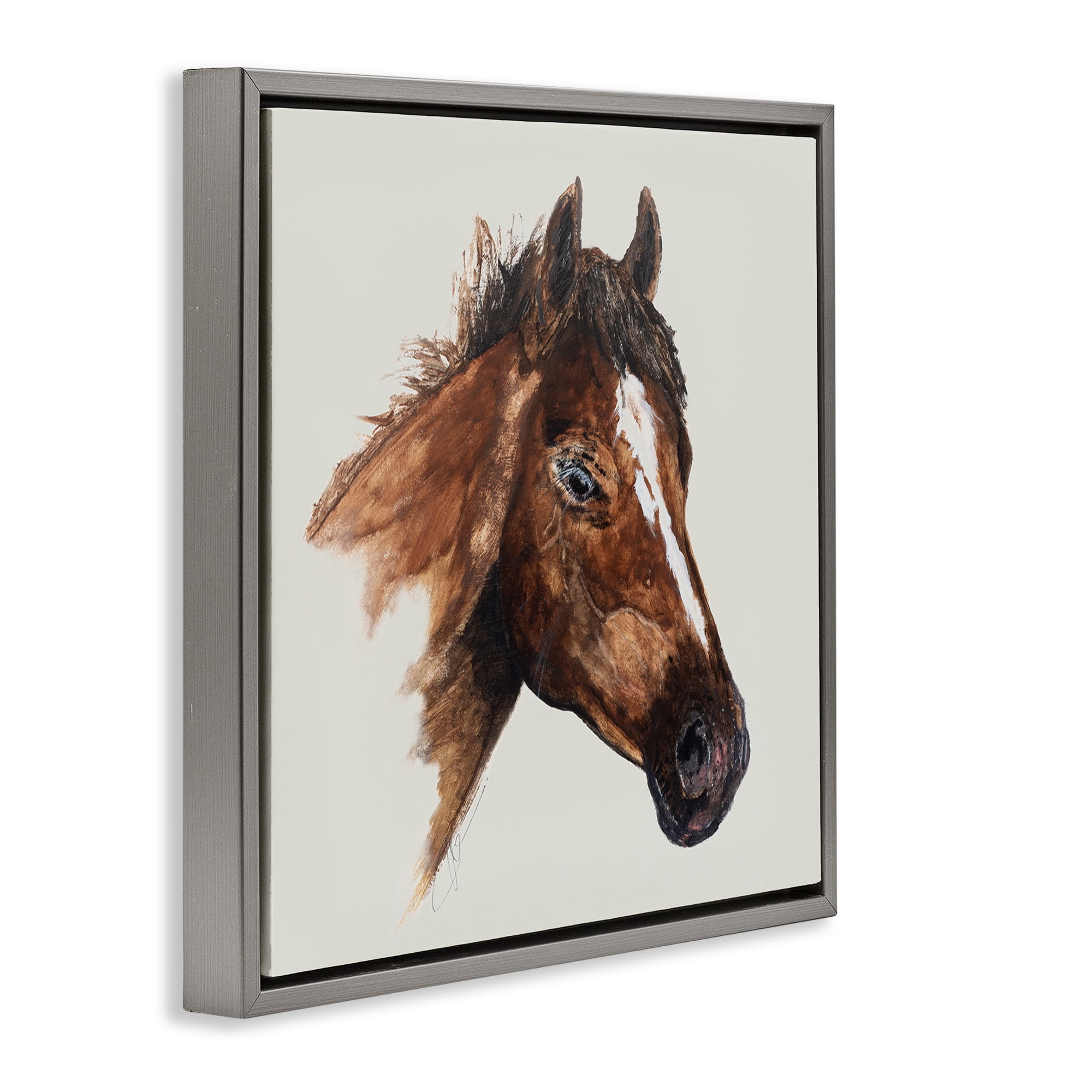 Stupell Industries Detailed Brown Horse Animals Painting Gray Floater Framed Canvas Art Print Wall Art, 18 x 18