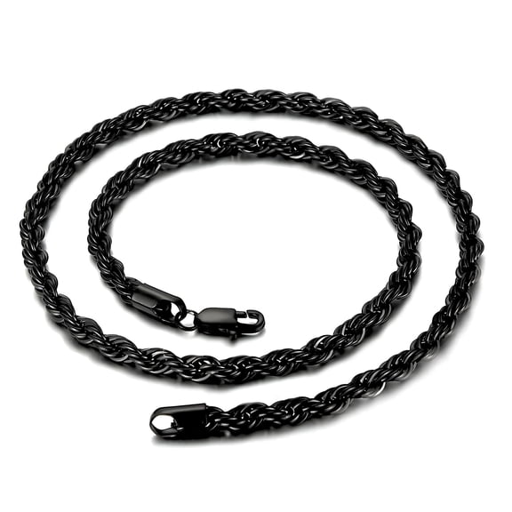 Black Rope Chain For Women or Men 20" Length 4mm Width Lobster Clasp Ginger Lyne Collection