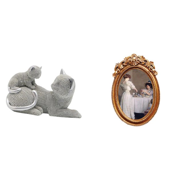 Elegante figura de gato y marco de fotos de resina ornamentado, arte decorativo de mesa para dormitorio, sala de estar, oficina, inauguración de