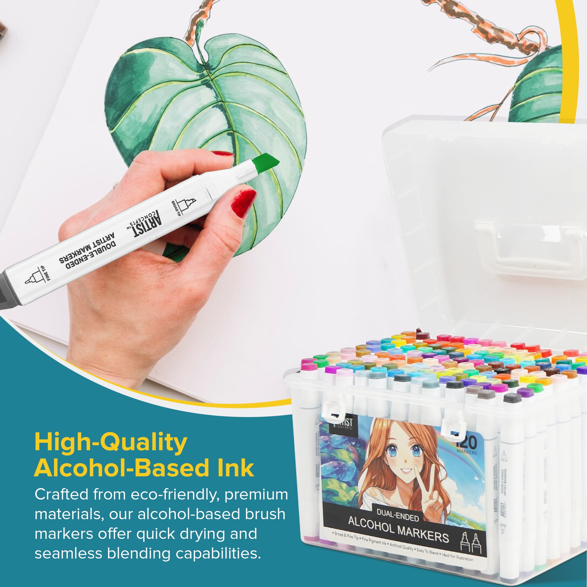 Artist Concepts Double-Ended Markers, 144 Pack, Dual Tip, Blending