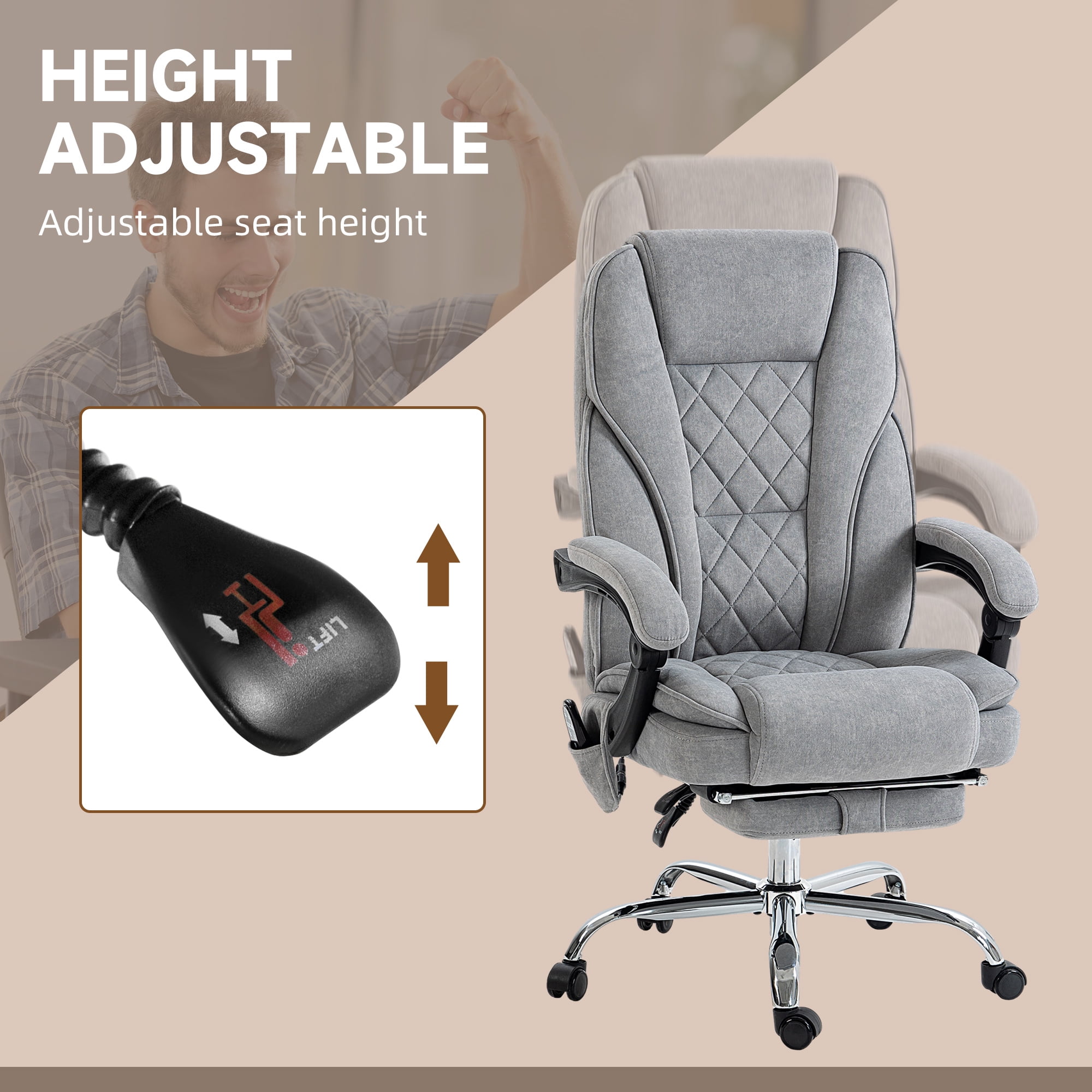 Vinsetto Massage Office Chair, Heated Reclining Desk Chair with Footrest