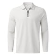 thumbnail image 5 of Men Casual Soild Zipper Top Shirt Turn Down Collar Blouse Long Sleeve Top Shirt Fashion Casual Shirt,White,M, 5 of 6