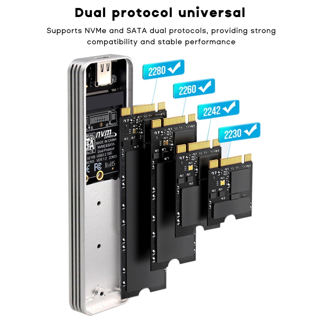 ZPAQI M2 SSD Enclosure NVME Sata Dual-Portocol USB3.2 Type-C 10Gbps Hard Drive Case-