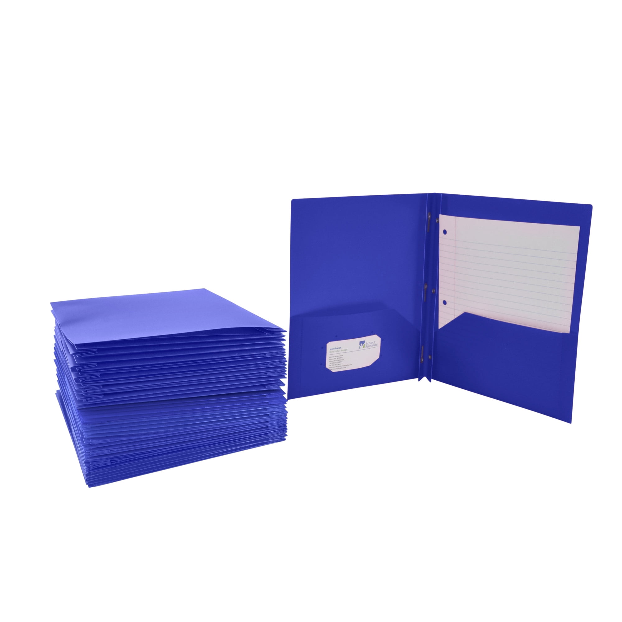 2-Pocket Poly Folders with Fasteners, Blue, Pack of 25