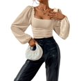 thumbnail image 3 of Women'S Square Neck Long Sleeve Crop Tops Puff Sleeve Ruched Blouse L, 3 of 10