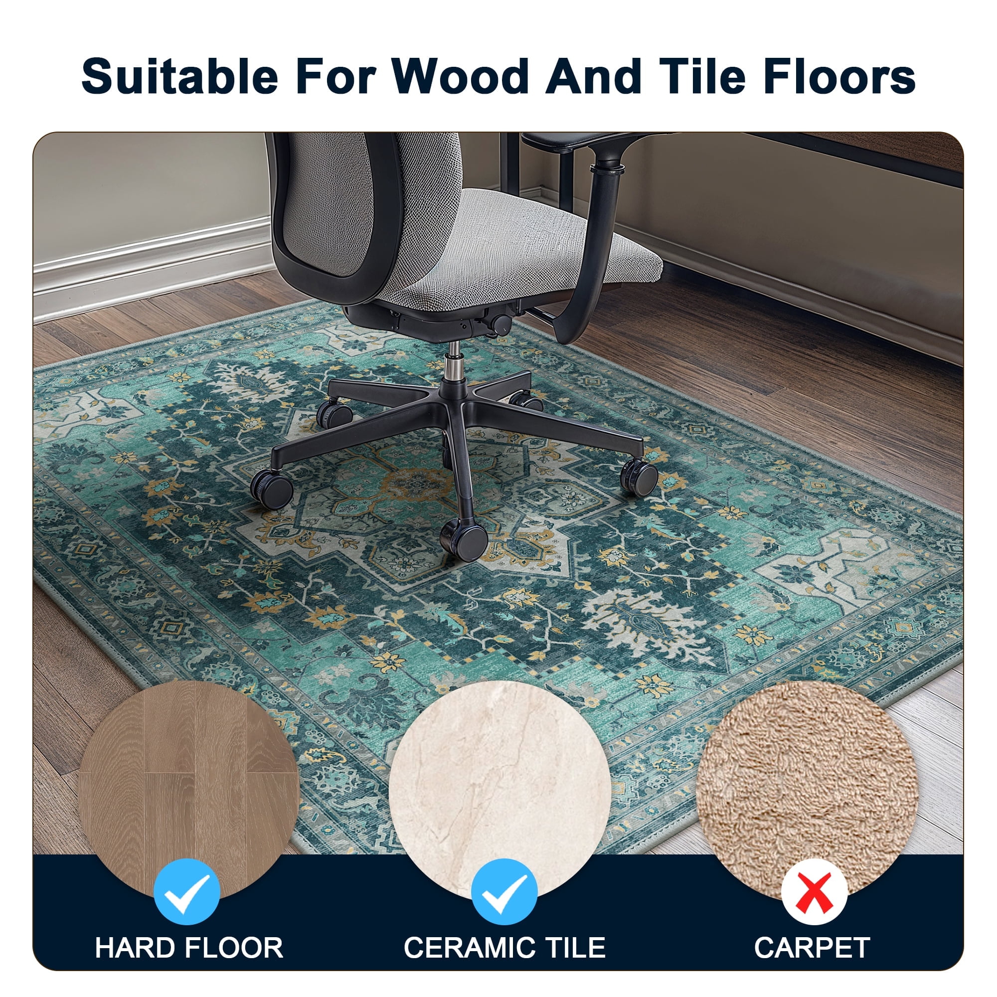 KUETH 36"X 48" Protective Flooring Office Chair Mat for Hardwood Floor and Tile Floor, Heavy Duty Desk Chair Mat for Carpets, Anti Slip Office Floor Mats for Rolling Chairs, Low Pile Under Desk Rug