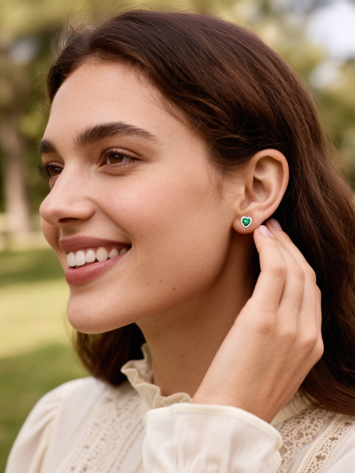 Silvora 925 Sterling Silver Heart Stud Earrings for Women May Birthstone Elegant Earring Birthday, Anniversary, Christmas Jewelry Gift