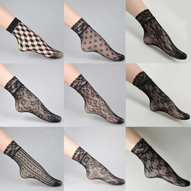 Selm Summer Sexy Lace Ankle Fishnet Socks/ Short Crew Breathable Mesh Women  Socks/ Thin Hollow Out Floral Transparent Short Socks