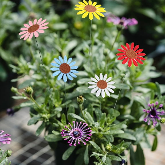 Happy Date 10Pcs Floral Garden Stake Decor, Outdoor Plant Pick Water Proof Metal Flower Stick for Lawn Yard Patio,Pathway Ornament