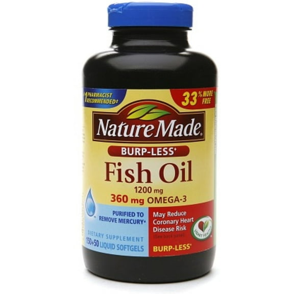 Nature Made Burp-Less Fish Oil 1200mg, 360mg Omega-3, Liquid Softgels 200 ea (Pack of 4)