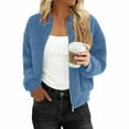 thumbnail image 3 of Women's Fleece Lined Winter Coat Cropped Long Sleeve Crewneck Zip Up Jacket Light Blue S, 3 of 7