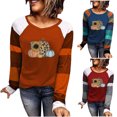 thumbnail image 4 of Camisas de Acción de Gracias Para Mujer Otoño Invierno Pulóver Blusa Estampado Bloque de Color Cuello Redondo Entrenamiento Rayas Costura Manga Larga Erógeno Tops Odeerbi ODB122356, 4 of 4